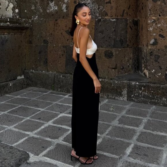 Zara Two Toned Cut Out Midi Dress NWT Black White Size Medium - Picture 3 of 13